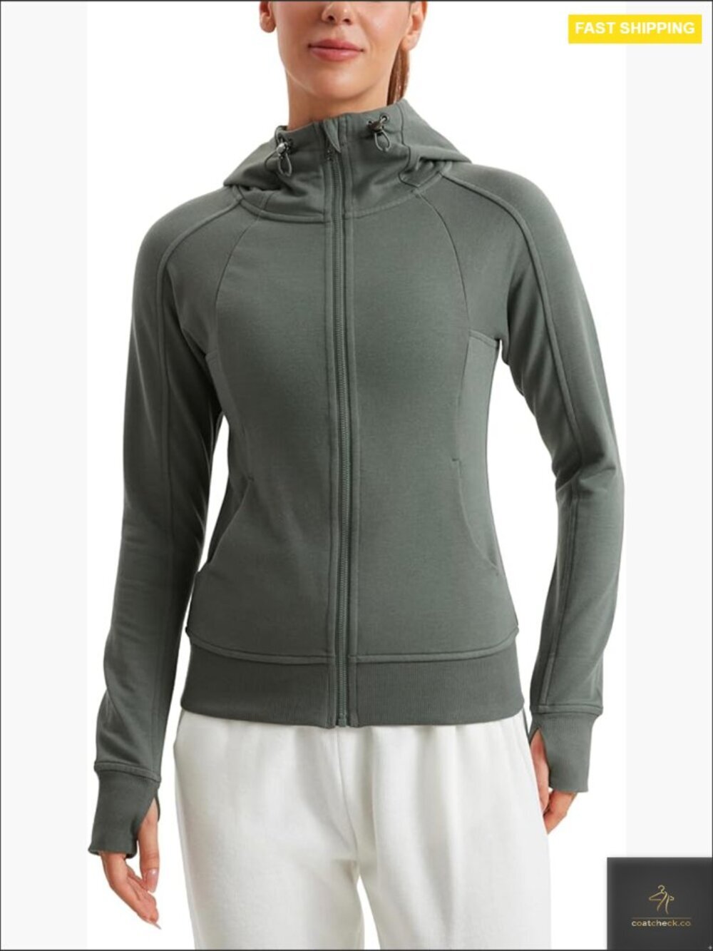 Full Zip Fleece Hoodie Jacket Workout Casual Sweatshirts with Thumb Holes